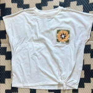Girl’s White T-Shirt with Crocheted Floral Patch